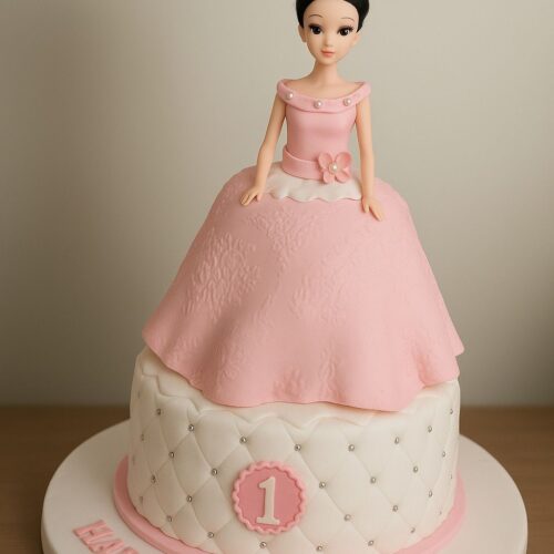 Girl With Pink Dress Themed Cake