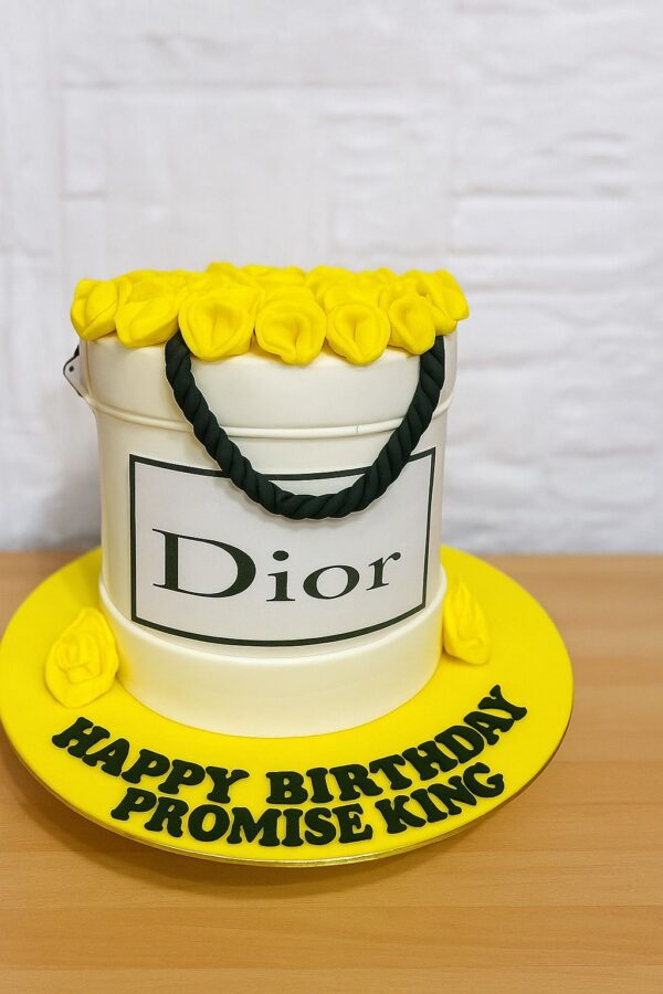 Dior-Inspired Yellow Rose Bucket Cake