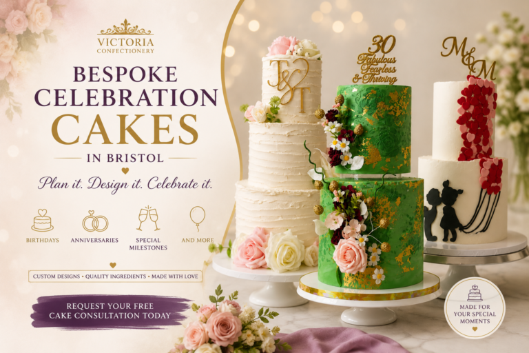 Bespoke celebration cake in Bristol by Victoria Confectionery