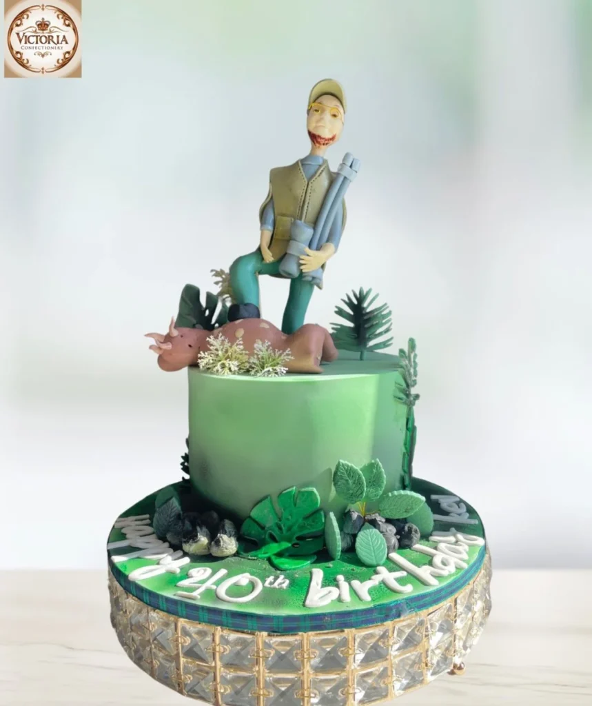 hunting themed birthday cake in green