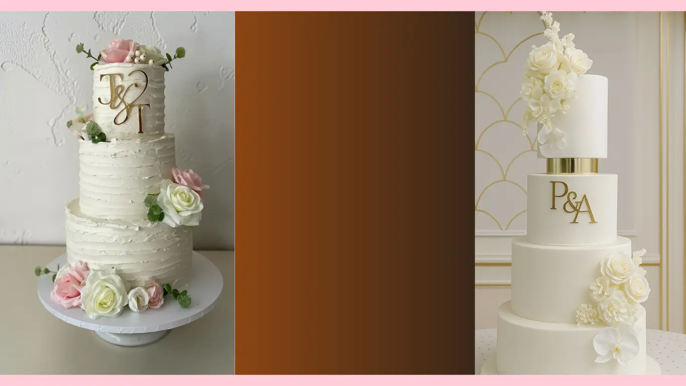 a banner of 2 cake images separated by a gradient color rectangle